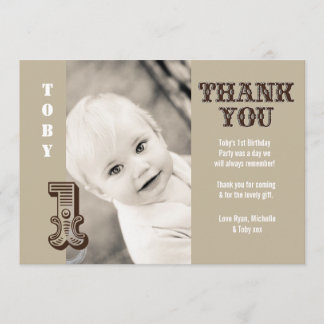 Cartão De Agradecimento Primeiro aniversario De Bebê-Garoto Obrigado Cartã