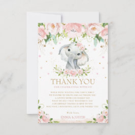 Cartão De Agradecimento primeiro aniversario de Chá de fraldas Floral Rosa