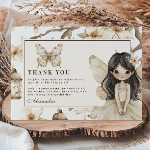 Cartão De Agradecimento Primeiro Aniversário de Fada Floral da Floresta