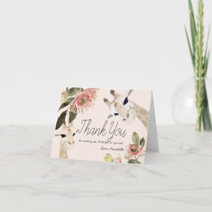 Cartão De Agradecimento Primeiro aniversario de Garota Floral Rosa Girafa