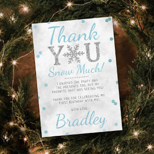 Cartão De Agradecimento Primeiro aniversario de inverno em floco de neve