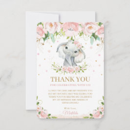 Cartão De Agradecimento primeiro aniversario De Placa Floral Rosa-Rosa Com