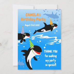 Cartão De Agradecimento primeiro aniversario debaixo do mar, orca-baleia