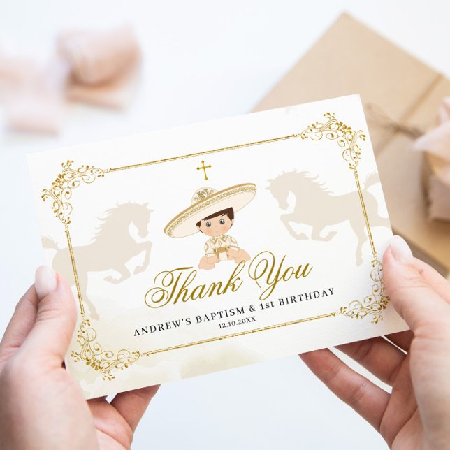 Cartão De Agradecimento Primeiro Aniversário do Dourado Branco Mexicano (Criador carregado)