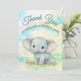 Cartão De Agradecimento Primeiro Aniversário do Elefante Arco-íris Elefant