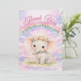 Cartão De Agradecimento Primeiro Aniversário do Elefante Arco-íris Menina