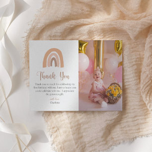 Cartão De Agradecimento Primeiro Aniversário do Pastel Rosa Boho Rainbow