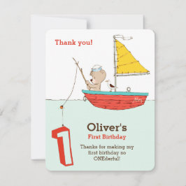 Cartão De Agradecimento Primeiro aniversário do pequeno marinheiro náutico