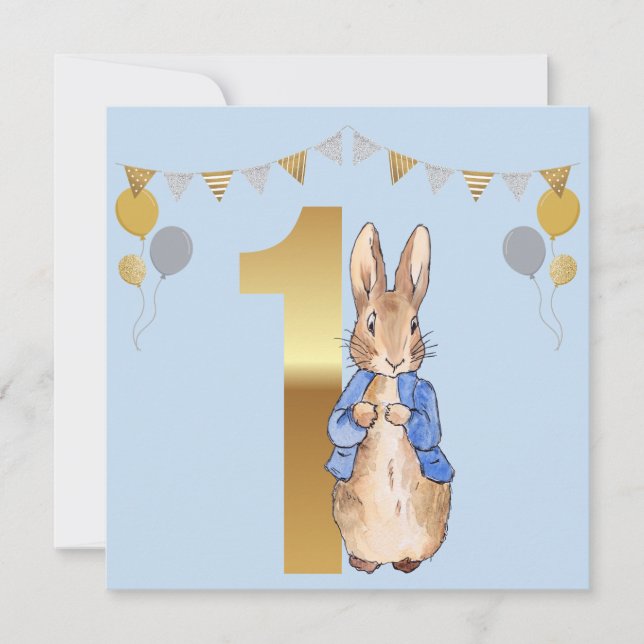 Cartão De Agradecimento Primeiro Aniversário do Peter Rabbit (Frente)