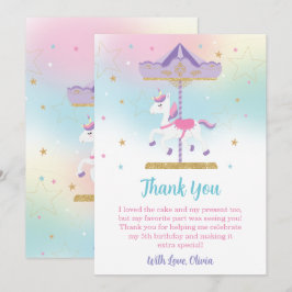 Cartão De Agradecimento Primeiro aniversario do Rainbow Unicorn Carousel c