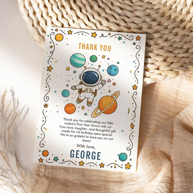 Cartão De Agradecimento Primeiro aniversario do Space Adventure | Espaço E (Criador carregado)