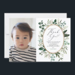 Cartão De Agradecimento primeiro aniversario Elegante Eucalyptus Greenery<br><div class="desc">Este cartões de agradecimentos fotográfico apresenta uma elegante aquarela de eucalipto verde e ouroPerfeito para chá de fraldas,  aspersão de bebê,  aniversário ou qualquer celebração com tema botânico.</div>