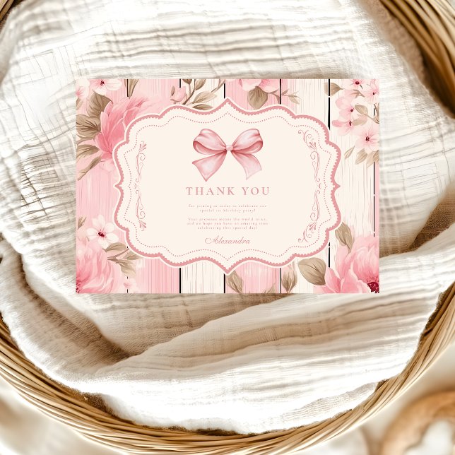 Cartão De Agradecimento Primeiro aniversario Floral Arco ONE Girl (Criador carregado)