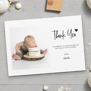 Cartão De Agradecimento Primeiro Aniversário Foto Personalizada Letra Mode