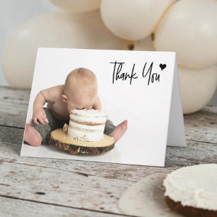 Cartão De Agradecimento Primeiro Aniversário Foto Personalizada Letra Mode
