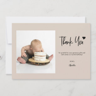 Cartão De Agradecimento Primeiro Aniversário Foto Personalizada Moderna Ne