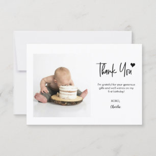 Cartão De Agradecimento Primeiro Aniversário Foto Personalizada pequena Le