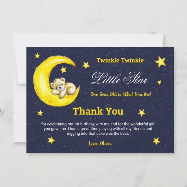 Cartão De Agradecimento primeiro aniversario pequeno com Marinho Dourado b (Frente)