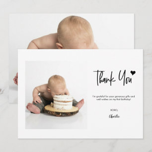 Cartão De Agradecimento Primeiro Aniversário Personalizado 2 Fotos Moderno