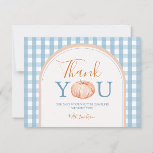 Cartão De Agradecimento Primeiro aniversario Pumpkin Boho Blue Gingham