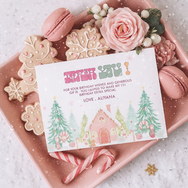 Cartão De Agradecimento Primeiro aniversario Rosa GingerBread Winter Onede (Criador carregado)