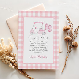 Cartão De Agradecimento Primeiro aniversario Rosa Gingham Golf Girl