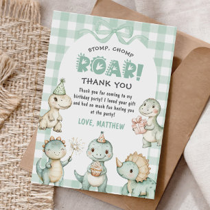 Cartão De Agradecimento Primeiro aniversario Stomp Chomp Roar Dinosaur Gin