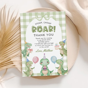 Cartão De Agradecimento Primeiro aniversario Stomp Chomp Roar Dinosaur Gin