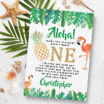 Cartão De Agradecimento Primeiro aniversario Tropical Summer Beach Luau Bo<br><div class="desc">Diga obrigado seu estilo com este primeiro aniversario de tendências,  obrigado cartas. A formulação modelo é fácil de personalizar e sua família e amigos ficarão entusiasmados quando receberem esse obrigado fabuloso.</div>