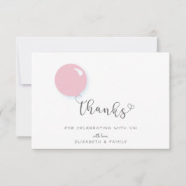 Cartão De Agradecimento Primeiro Balão Rosa de Aniversário Obrigado