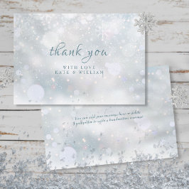 Cartão De Agradecimento Primeiro Casamento de Flocos de Neve de Inverno