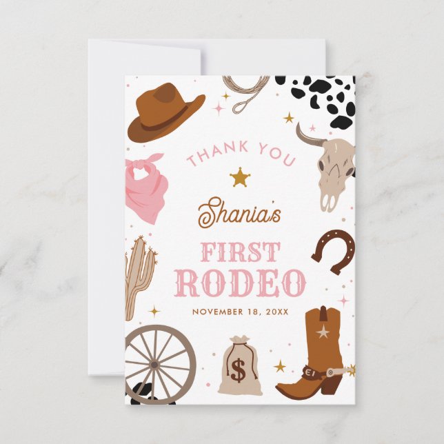 Cartão De Agradecimento Primeiro primeiro aniversario Rodeo Western Girl (Frente)
