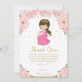 Cartão De Agradecimento Princesa 1rua - Primeiro Aniversário, Pink Blush F