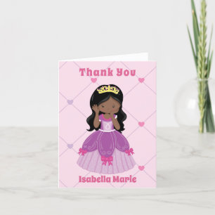 Cartão De Agradecimento Princesa Afro-Americana Menina Rosa Personalizado