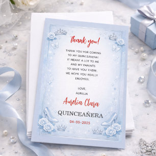 Cartão De Agradecimento Princesa Azul Claro Prateada Quinceanera Aniversár
