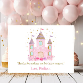 Cartão De Agradecimento Princesa Castle Pink Dourado Floral Birday