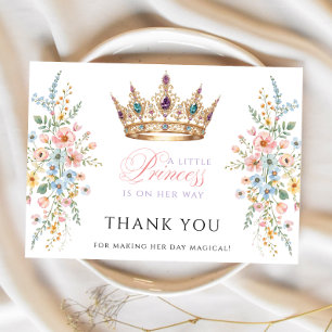 Cartão De Agradecimento Princesa Coroa Dourada Floral Baby Shower Agradeci