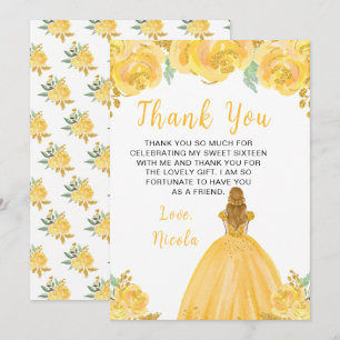 Cartão De Agradecimento Princesa de Cabelo Loiro Dourado Sweet Sixteen