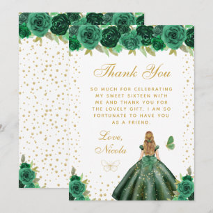 Cartão De Agradecimento Princesa de Cabelo Loiro Floral Verde Doce Dezesse