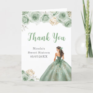 Cartão De Agradecimento Princesa em um Vestido Verde Dezesseis Obrigado