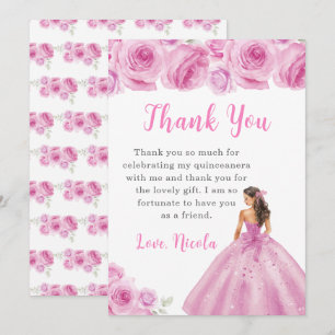 Cartão De Agradecimento Princesa em uma Quinceanera Rosa claro Obrigado