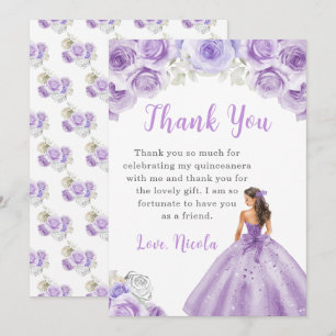 Cartão De Agradecimento Princesa em uma Quinceanera Roxa Obrigado