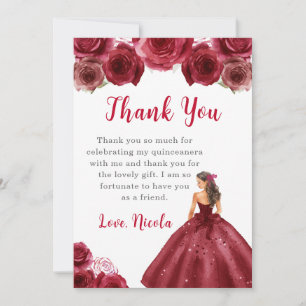 Cartão De Agradecimento Princesa em uma Quinceanera Vermelha Obrigado