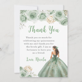 Cartão De Agradecimento Princesa em uma Sage Green Quinceanera Obrigado