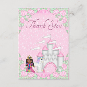 Cartão De Agradecimento Princesa Étnica, Unicórnio e Castelo Obrigado