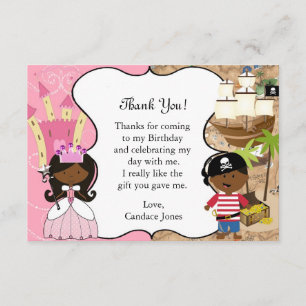 Cartão de Agradecimento Princesa & Festa de Pirata