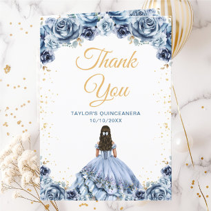 Cartão De Agradecimento Princesa Floral Azul Empoeirada Quinceañera