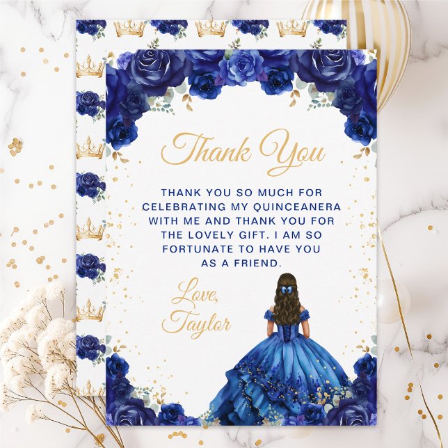 Cartão De Agradecimento Princesa Floral Azul Escura Quinceañera (Criador carregado)