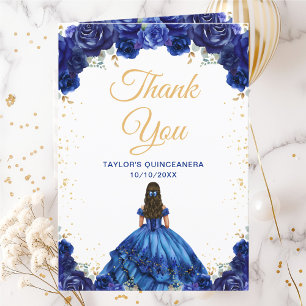 Cartão De Agradecimento Princesa Floral Azul Escuro Quinceañera