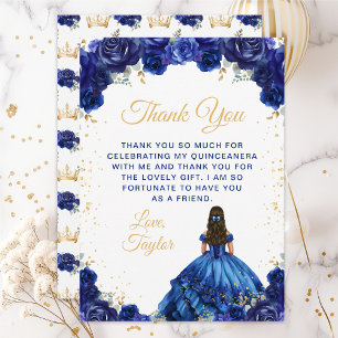 Cartão De Agradecimento Princesa Floral Azul Escuro Quinceañera